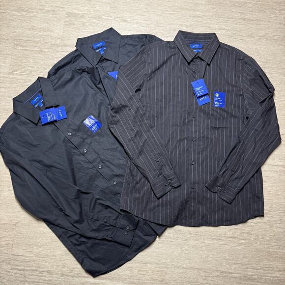 Apt. 9 Other - (3) Apt. 9 Premier Flex NWT No Iron Long Sleeve Dress Shirt Men's L Black Gray